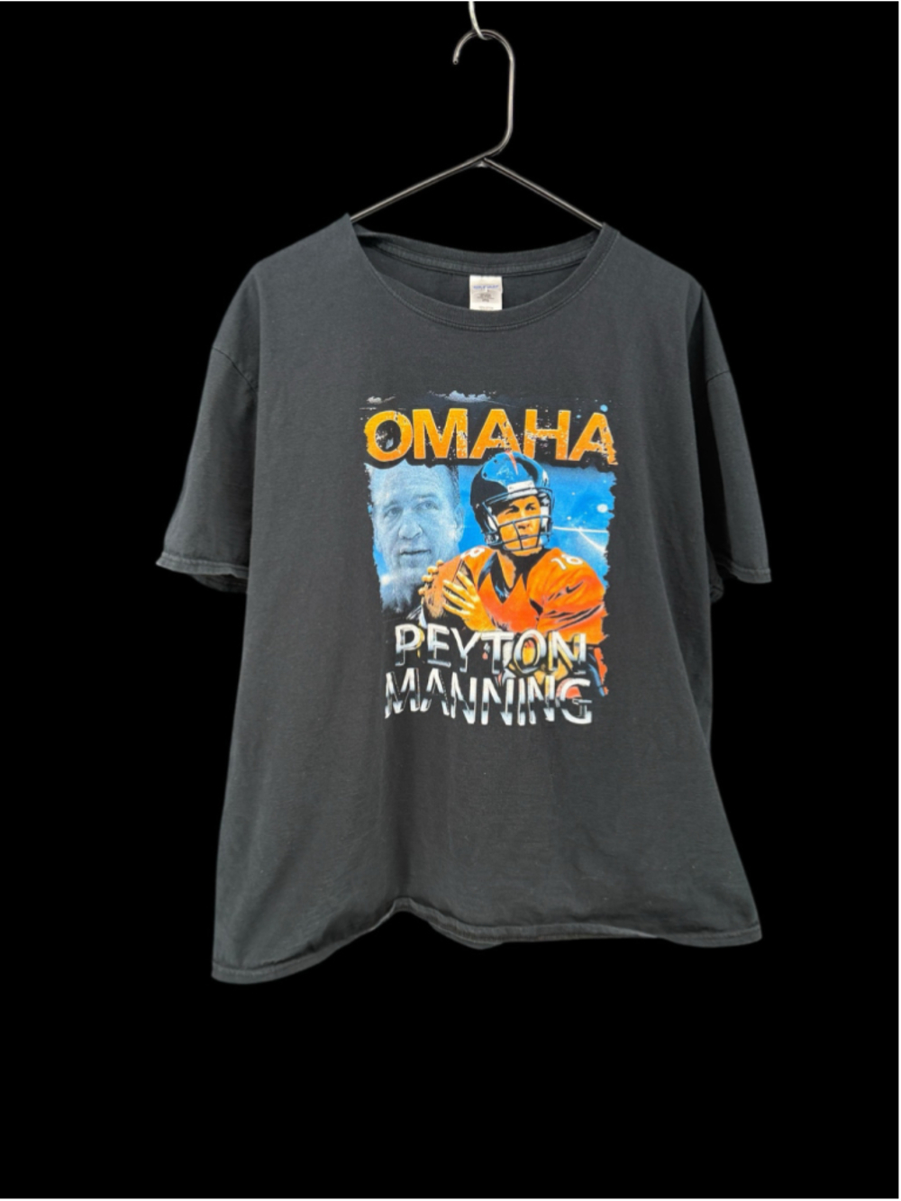 Men's Gildan Peyton Manning Omaha Graphic Tee Shirt XXL Black Orange